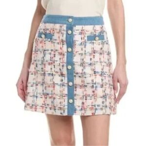 Nanette Lepore Blue and Multicolor Tweed A-Line Skirt
